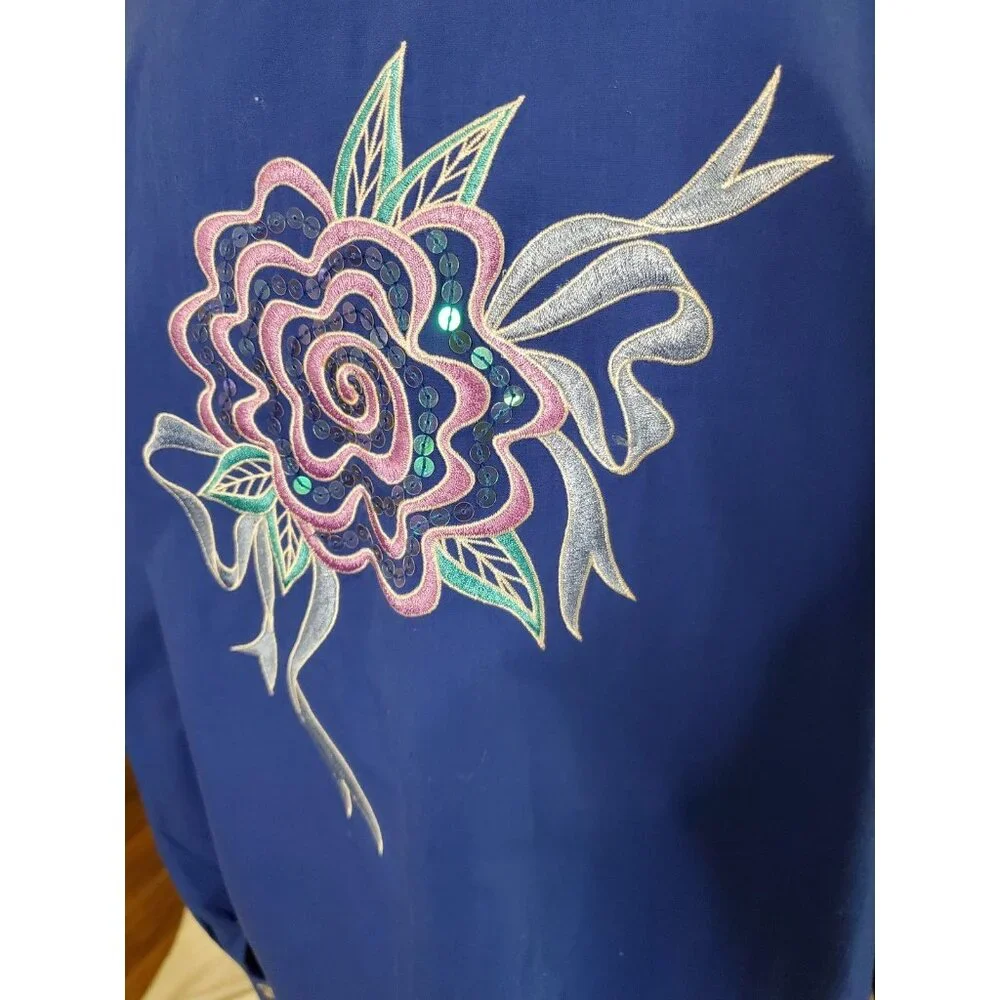 Vintage Bob Mackie Wearable Art Western Button Up Shirt Blue XL Embroidered Bows - Picture 8 of 15